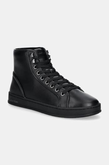 Kožené sneakers boty Calvin Klein HIGH TOP LACE UP PIPING černá barva, HM0HM01589