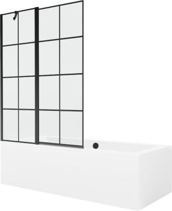 MEXEN/S Cube obdélníková vana 180 x 80 cm s panelem + vanová zástěna 120 cm, černá vzor 550518080X9412117077