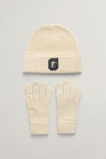 SET ČEPICE A RUKAVICE  GANT G BEANIE & GLOVES GIFT SET CREAM