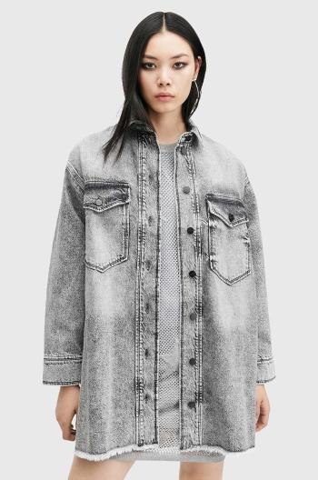 Džínové šaty AllSaints LILY DENIM DRESS šedá barva, mini, oversize, W072DB