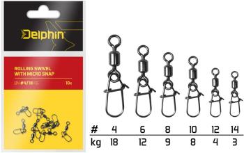 Karabiner Delphin tekercselő forgatható, Micro Snap Méret 10 8 kg 10 db