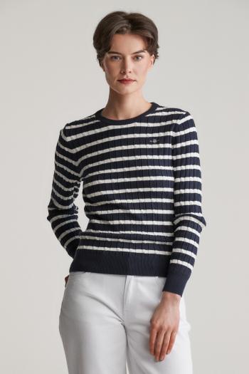 SVETR GANT STRETCH COTTON CABLE STRIPE C-NECK EVENING BLUE
