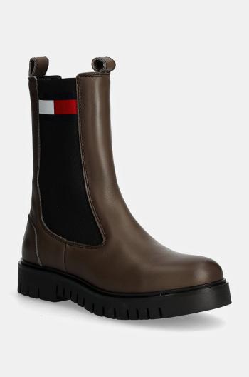 Kožené kotníkové boty Tommy Jeans TJW LONG CHELSEA BOOT dámské, hnědá barva, na platformě, EN0EN02625