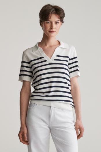 SVETR GANT FINE KNIT STRIPED SS RUGGER CREAM