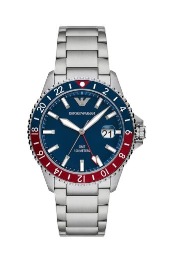 Hodinky Emporio Armani Diver GMT stříbrná barva, AR11590