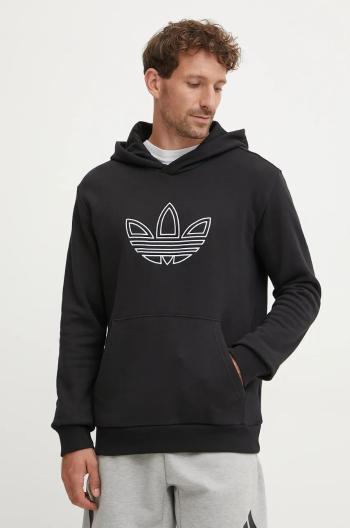 Bavlněná mikina adidas Originals Outline Hoodie pánská, černá barva, s kapucí, s aplikací, JJ1506