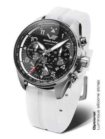 Vostok Europe Space Race Chrono Line 6S20-325A741S - Bílý silikonový řemínek (luminiscenční)