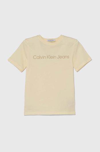 Dětské bavlněné tričko Calvin Klein Jeans béžová barva, s potiskem, IU0IU00599