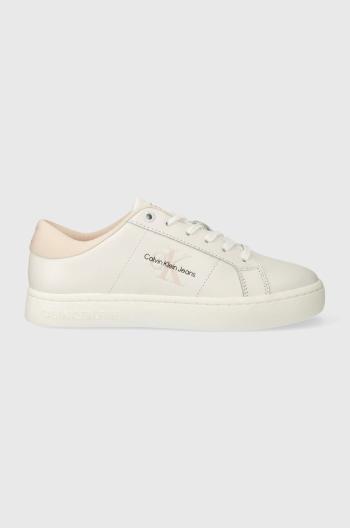 Kožené sneakers boty Calvin Klein Jeans CLASSIC CUPSOLE LOWLACEUP LTH WN bílá barva, YW0YW01444