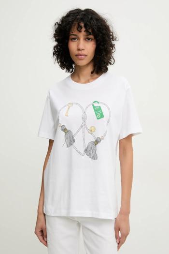 Bavlnené tričko Moschino Jeans dámske, biela farba, 0711 3732