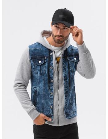 Pánská džínová bunda C322 denim/šedá