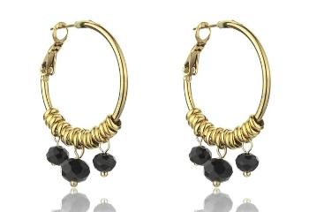 Marc Malone Pozlacené kruhové náušnice Zoey Black Earrings MCE23010G