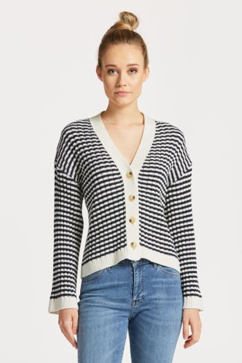 SVETR GANT STRIPE COTTON RIB V-NECK CARDIGAN EVENING BLUE