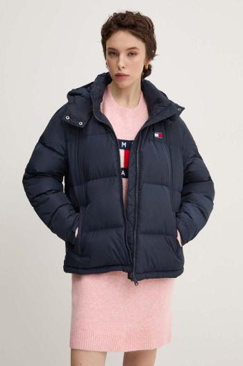 Péřová bunda Tommy Jeans dámská, tmavomodrá barva, zimní, oversize, DW0DW18610