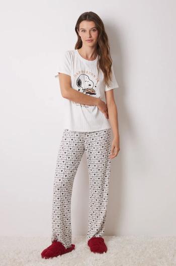 Bavlněné pyžamo women'secret SNOOPY béžová barva, bavlněná, 3138625