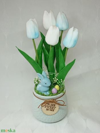 5 szálas élethű tulipán csokor Home Sweet Home kaspóban