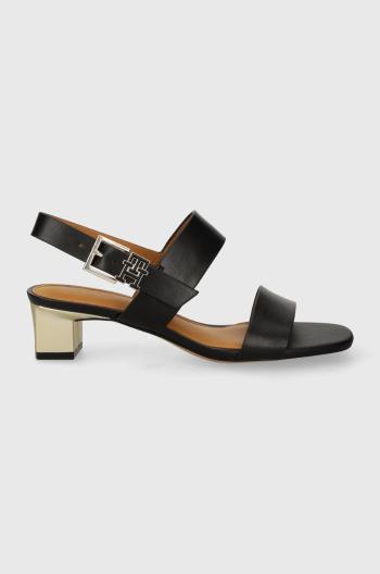 Kožené sandály Tommy Hilfiger TH HARDWARE MID HEEL černá barva, FW0FW08040