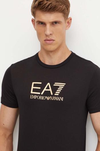 Bavlněné tričko EA7 Emporio Armani černá barva, s potiskem, AF10170.7M000007