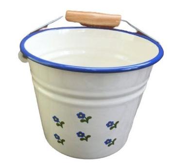 Krémový smaltovaný kyblík s květy Flowers - Ø16*14cm - 1.5L 106.14