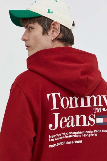 Mikina Tommy Jeans pánská, vínová barva, s kapucí, s potiskem, DM0DM18860