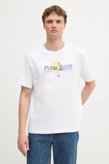 Bavlnené tričko Pepe Jeans pánske, biela farba, s potlačou, PM509964