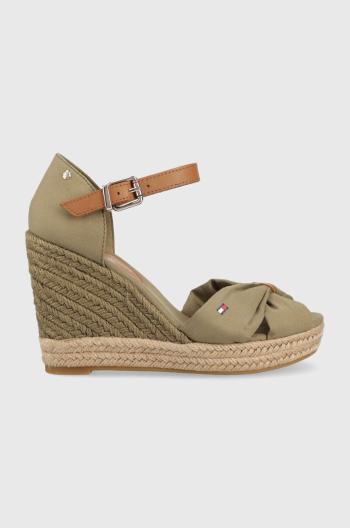 Sandály Tommy Hilfiger BASIC OPENED TOE HIGH WEDGE zelená barva, FW0FW04784