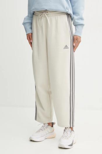 Tepláky adidas Essentials béžová barva, široké, high waist, IY1744