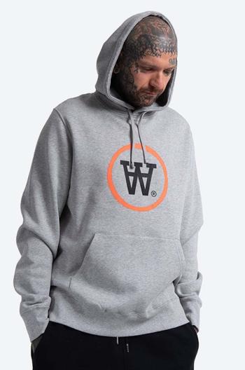 Bavlněná mikina Wood Wood Ian Hoodie 10135605-2424 GREY MELANGE pánská, šedá barva, s kapucí, potiskem