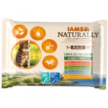 Kapsička IAMS Naturally mořské a suchozemské maso v omáčce multipack 4x85g