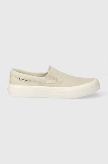 Tenisky Tommy Jeans TJM SLIP ON CANVAS COLOR pánské, béžová barva, EM0EM01366