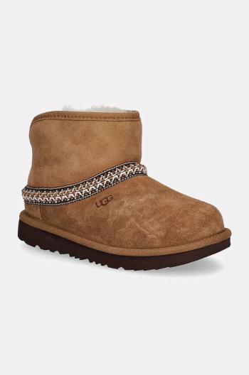 Dětské semišové sněhule UGG KIDS CLASSIC MINI CRESCENT hnědá barva, 1157697K