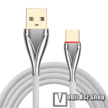 Adatátviteli kábel / USB töltő - USB 3.1 Type C, 1m hosszú, 10W, szövettel bevont - FEHÉR