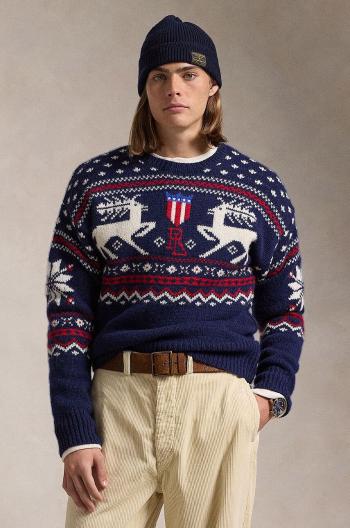 Vlněný svetr Polo Ralph Lauren pánský, modrá barva, hřejivý, 710949303