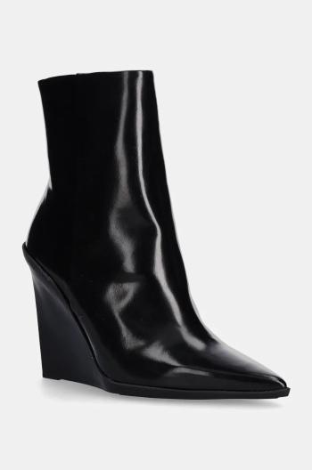 Kožené kotníkové boty Calvin Klein WEDGE ANKLE BOOT 90 LTH dámské, černá barva, na klínku, HW0HW02256