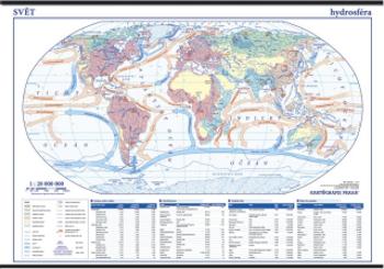 Svět - hydrosféra - školní nástěnná mapa 1:28 mil./136x96 cm