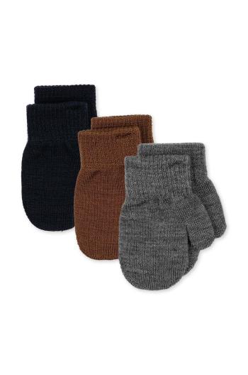 Dětské rukavice s příměsí vlny Konges Sløjd FILLA MITTENS 3-pack šedá barva, KS101221