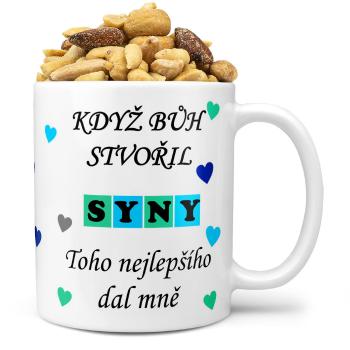 Hrnek Když bůh stvořil syny (Náplň hrníčku: Směs slaných oříšků)