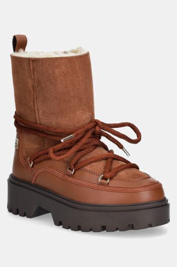 Sněhule Tommy Hilfiger REAL SHEARLING LACE-UP SNOWBOOT hnědá barva, FW0FW08085