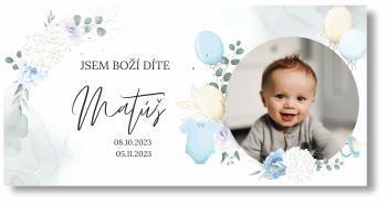 Personal Banner na křtiny s fotkou - Balóny Rozměr banner: 130 x 65 cm