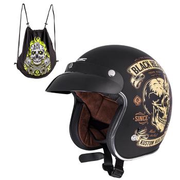 Moto přilba W-TEC Black Heart Kustom  Skull Horn, matně černá  S (55-56)