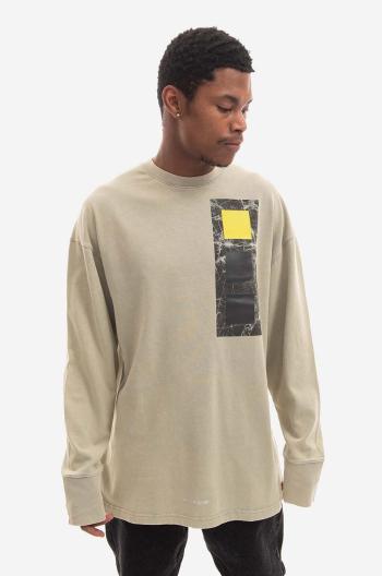 Bavlněné tričko s dlouhým rukávem A-COLD-WALL* Relaxed Cubist Longsleeve T-shirt ACWMTS098 MOSS GREEN šedá barva, s potiskem