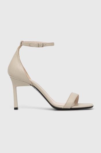 Kožené sandály Calvin Klein GEO STILETTO SANDAL béžová barva, HW0HW01610