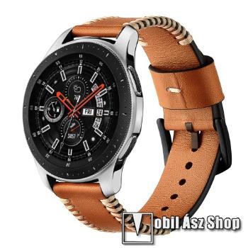 Valódi bőr okosóra szíj - 75mm + 125mm hosszú, 22mm széles, varrás mintás - BARNA - HUAWEI Watch GT / HUAWEI Watch 2 Pro / Honor Watch Magic / HUAWEI Watch GT 2 46mm