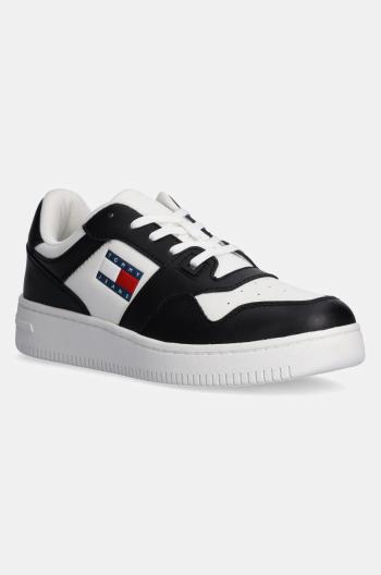 Kožené sneakers boty Tommy Jeans TJW RETRO BASKET ESS černá barva, EN0EN02505