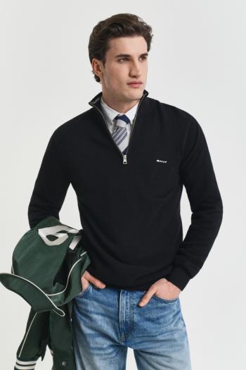 SVETR GANT COTTON PIQUE HALF ZIP BLACK