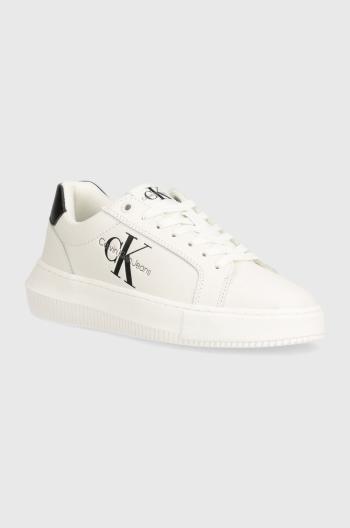 Kožené sneakers boty Calvin Klein Jeans CHUNKY CUPSOLE MONO LTH WN bílá barva, YW0YW00823