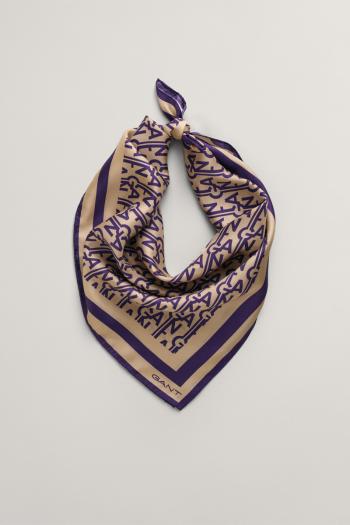 ŠÁTEK GANT MONOGRAM PRINTED SILK SCARF PANSY PURPLE