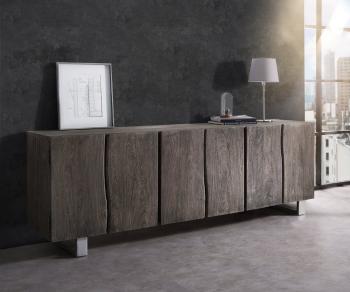 Komoda Live Edge 220 cm akácie masiv platina 6 dvířek