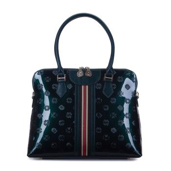 Smaragdová aktovka z lakovanej kože s reliéfom a stuhou 34-4-238-0