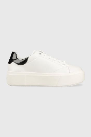 Kožené sneakers boty Calvin Klein SQUARED FLATFORM CUP bílá barva, HW0HW01775